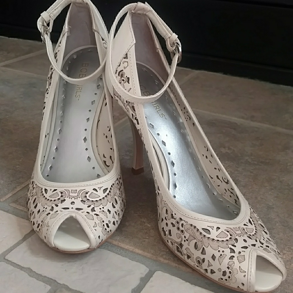 BCBGirls Leather Peep Toe Heels